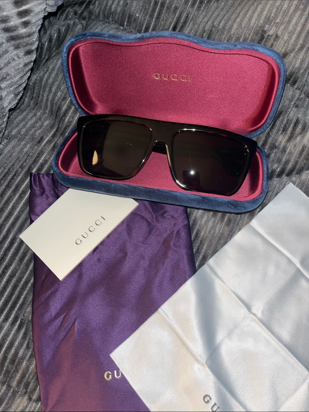 Gucci Black Rectangular Oversized Sunglasses